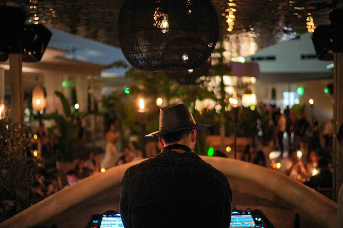 The DJ booth at night